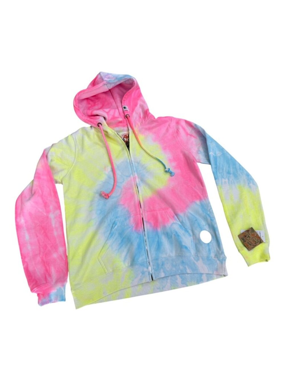 Pop Surf Full Zip Tie Dye Hoodie Womens Size XL Pink Yellow Blue New with Tags